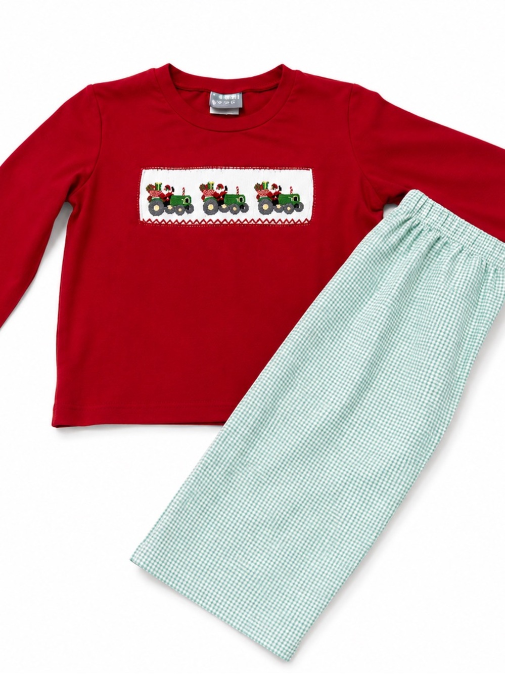 Christmas Santa Tractor Smocked Shirt & Pants Set